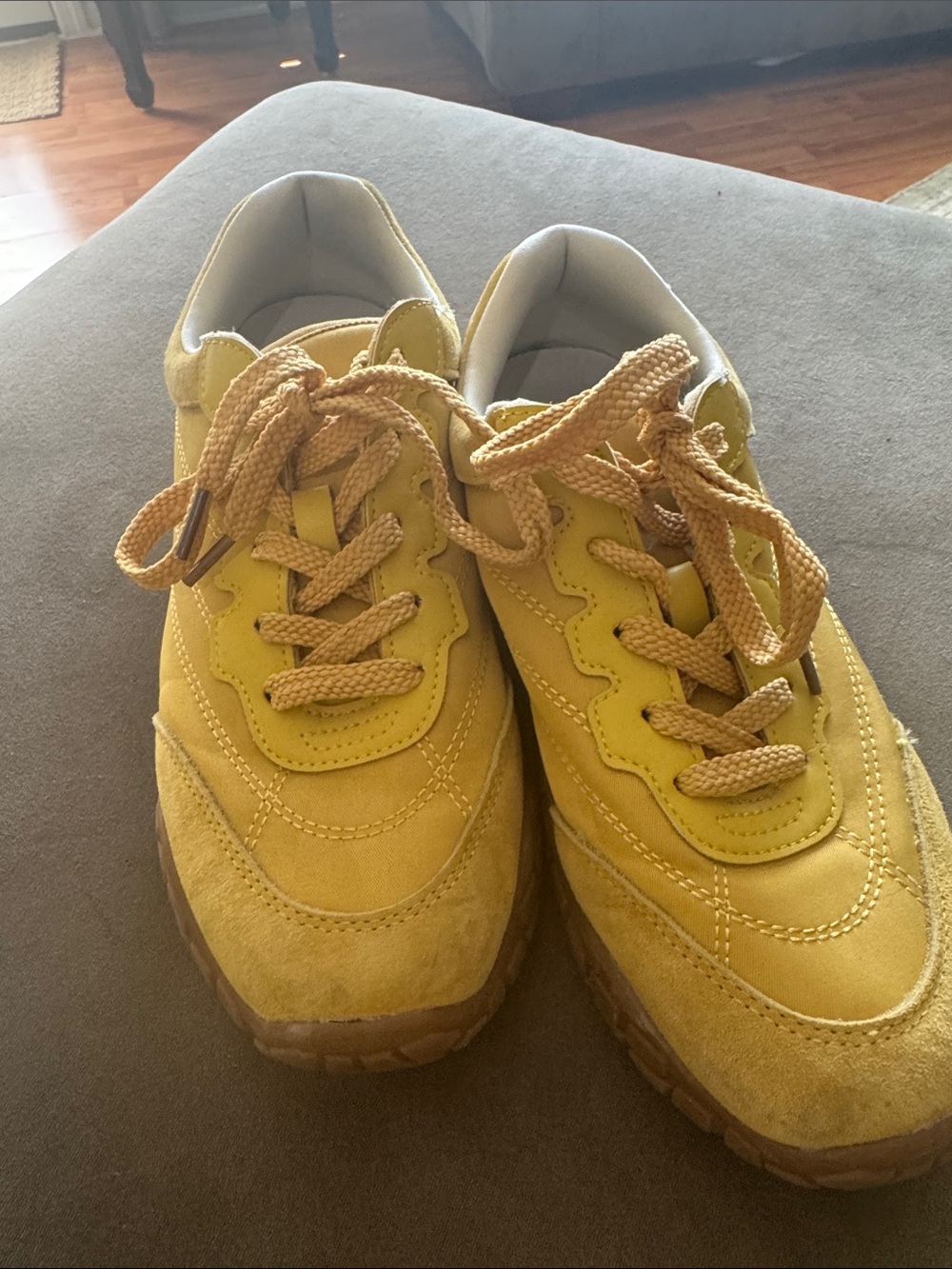 Women's Yellow Suede Lace-Up Athletic Sneakers